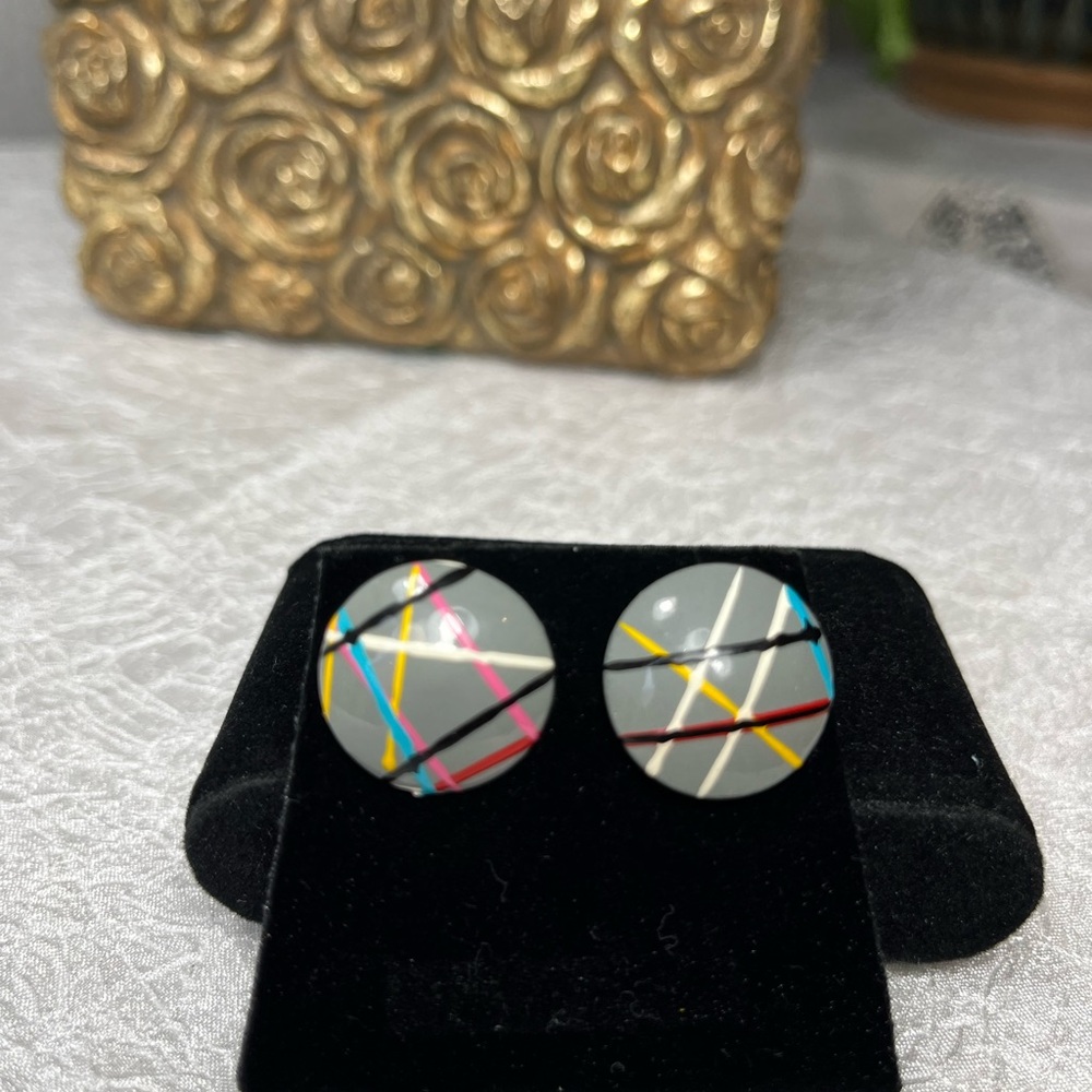 Vintage 80’s Colorful Geometric Round Earrings